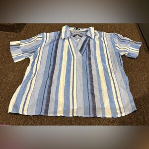 EUC Unique Spectrum Blue Striped women's 2x plus size Shirt SS blouse
